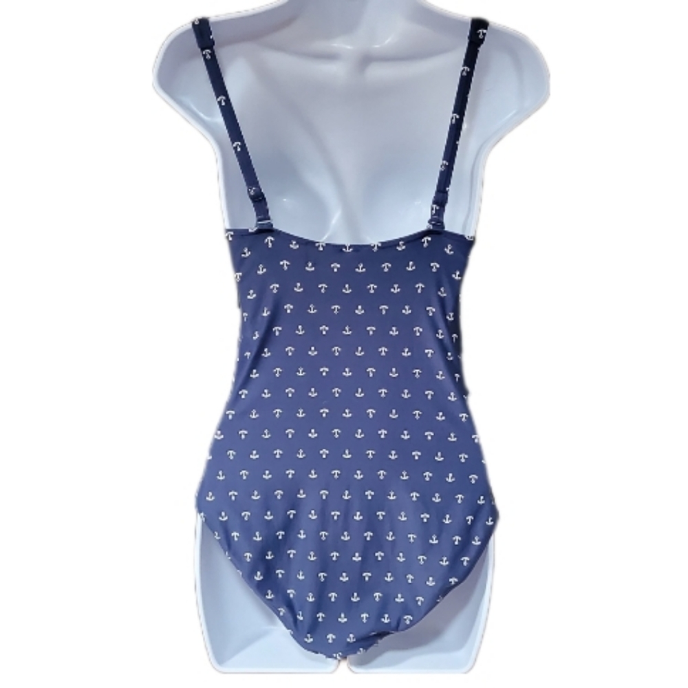 Navy Anchors Aweigh Joanne Twist Front Design Tummy Control One Piece Swimsuit - Picture 7 of 12
